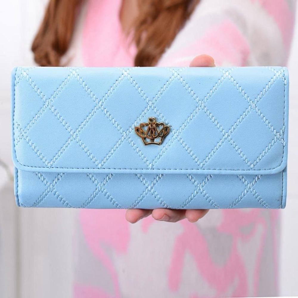 Crown Rhombus Pattern Wallet In Light Blue - Picture 1 of 7